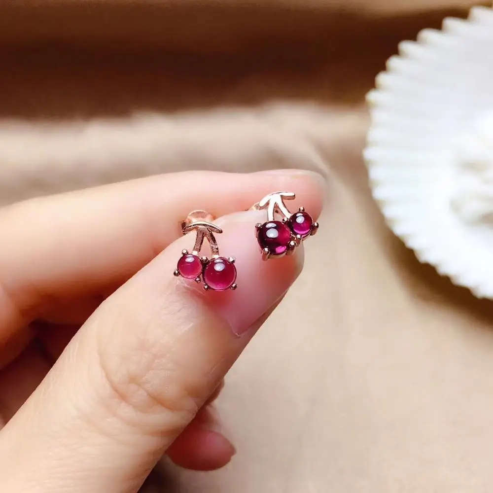 Серьги с красным гранатом и вишней элегантные серьги натуральными камнями из