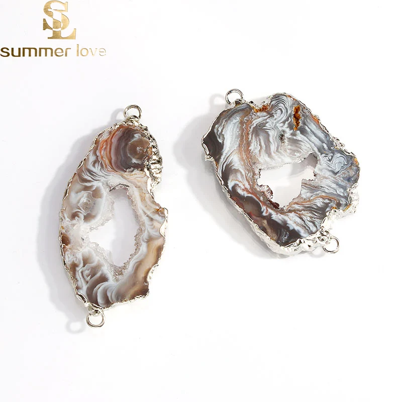 

2pcs/lot Irregular Geometric Natural Stone Charm Natural Crystal Druzy Charms Double Hole Connectors for DIY Jewelry Making