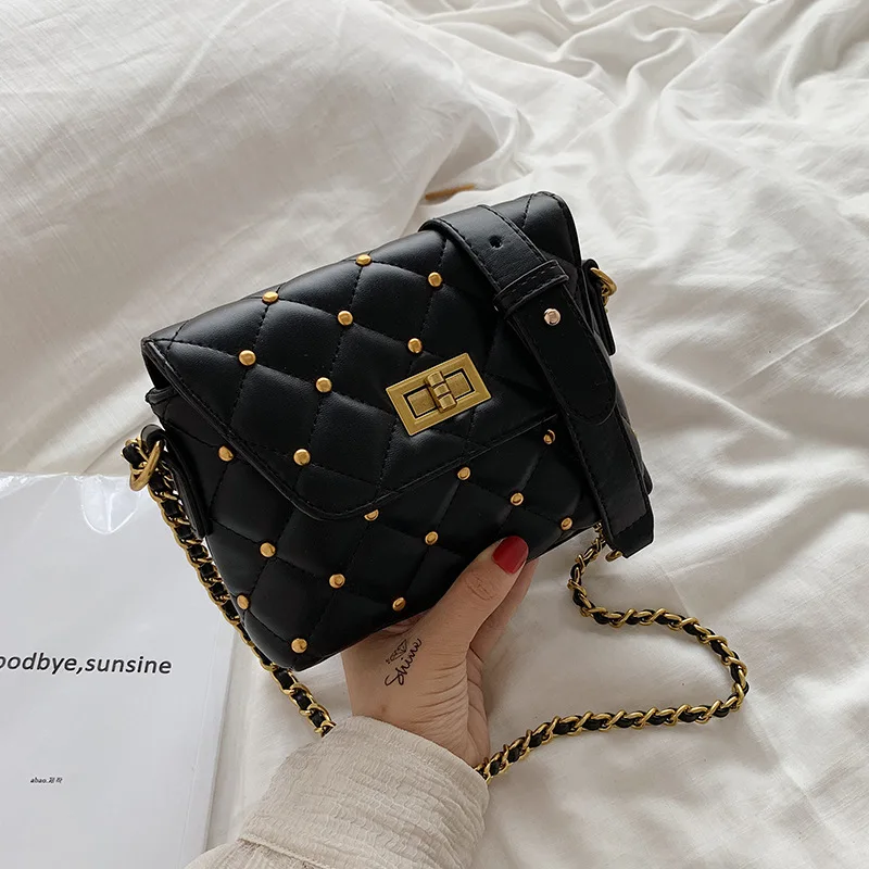 

Western Style Bag Women's 2019 New Style Korean-style Versatile Fashion Shoulder Bag Online Celebrity Rhombus Chain Rivet Square