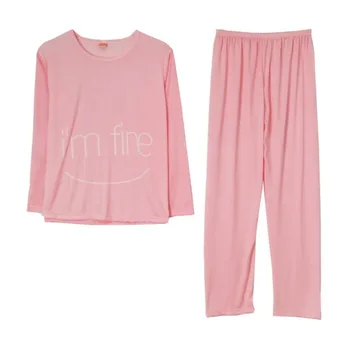 

Autumn Women Long Sleeve Pajamas Set Large Size 2 Piece Pyjamas Set Winter Letter Smile Print Sleep Wear O Neck Home Wear Suit