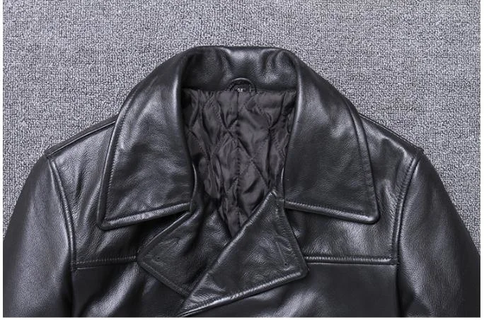 Free shipping.classic black casual leather jacket,mens slim genuine leather coat.plus size,warm business cowhide overcoat genuine leather genuine fur coats & jackets