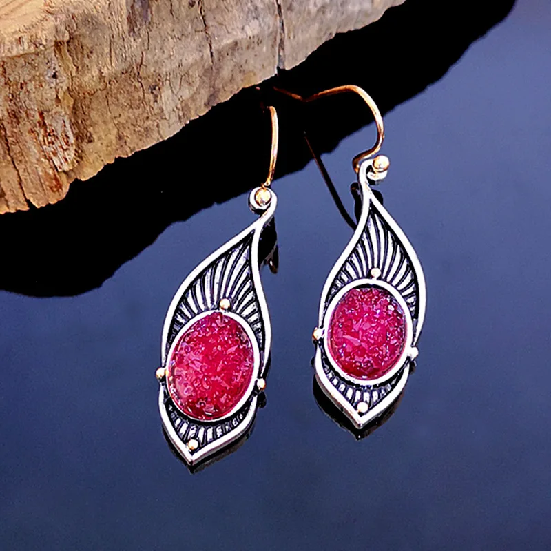 Этнические винтажные резные серьги в виде сосуда Boho древние фиолетовые красные каменная капля Висячие серьги для женщин индийские ювелирные изделия Bijoux O4D290
