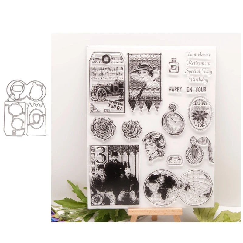 

stamps and dies Retro series set 2020 clear stamp Scrapbooking Stamping DIY album rubber metal cutting dies gift card stencil