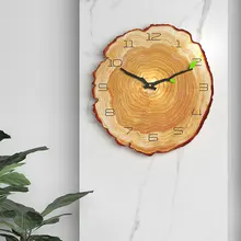 Creative Wall Clock 12in Annual Ring Wooden Non-Ticking Wall Clock Battery Operated Irregular Room Decorative Silent Clock