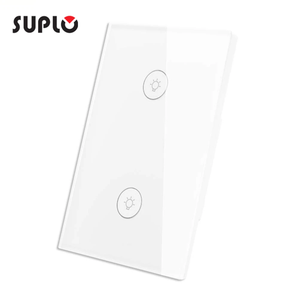 

SUPLO US Wifi Smart Wall Touch Switch 2 Gang Glass Panel APP Remote Control Work with Google Home and Alexa for Smart Life