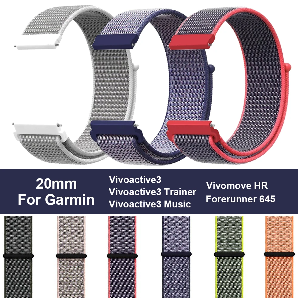 

Woven Nylon Loop band For Garmin Vivoactive 3 trainer music Wrist Strap Bracelet 20mm for vivomove HR/Forerunner 645 Watchband