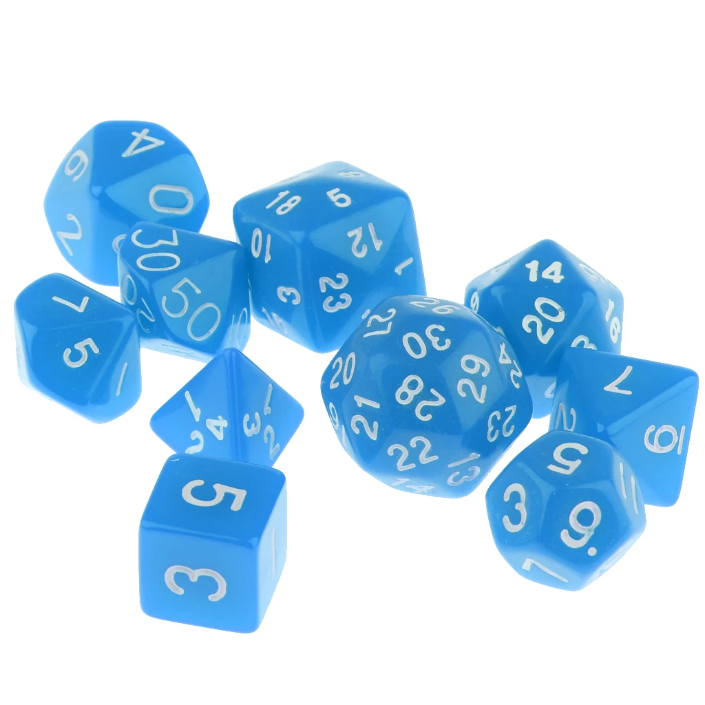 blue 10 шт многогранные кубики D& D кубики игра многогранные кубики D4-D30 для настольной игры - Цвет: blue