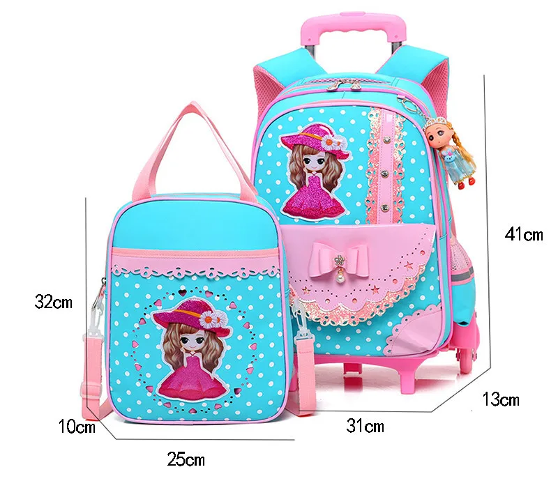 School Trolley School Bag Backpack Wheeled Children Bag For Grils Kids 2/6 Wheels Schoolbag Student Backpacks Bags