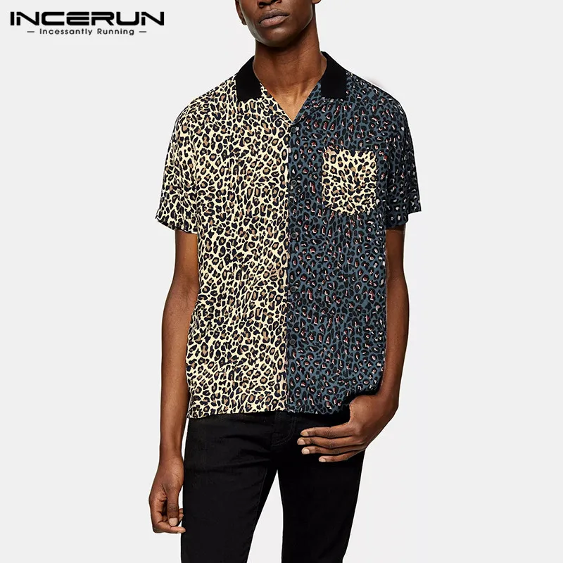 INCERUN 2020 Fashion Men Shirt Leopard Patchwork Short Sleeve Summer Casual Brand Shirts Lapel Streetwear Chic Camisas Plus Size INCERUN 2020 Fashion Men Shirt Leopard Patchwork Short Sleeve Summer Casual Brand Shirts Lapel Streetwear Chic Camisas Plus Size