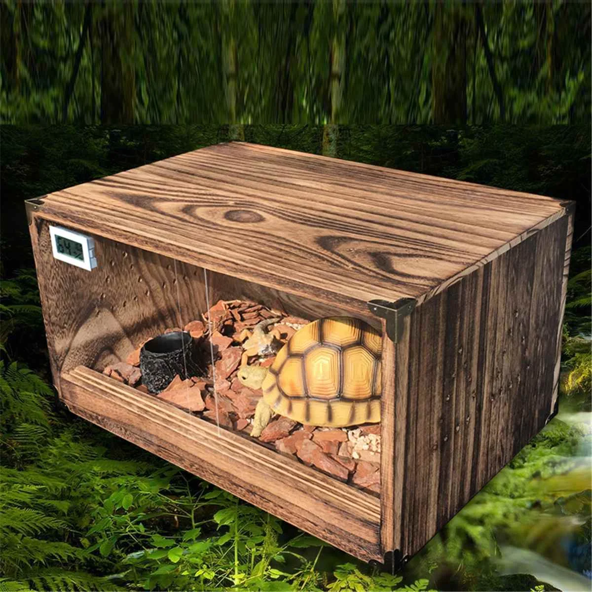 Reptile Turtle Tank Insect Spiders Lizard Breeding Box Thermometer Acrylic Wood Terrariums Decoration Reptiles House Transparent