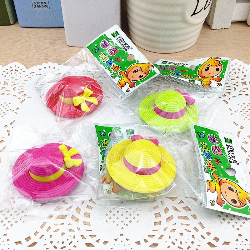 1 Pcs Cute Cartoon Straw Hat Eraser Student Painting Correction Stationery Kawaii Child Beautiful Toy Prizes Supplies | Канцтовары для
