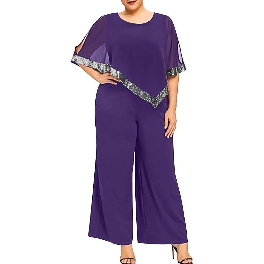 Женский комбинезон, Модный комбинезон размера плюс на молнии, расшитый блестками, комбинезон с широкими штанинами, комбинезон женский, дропшиппинг# XB20 - Цвет: Purple Jumpsuit