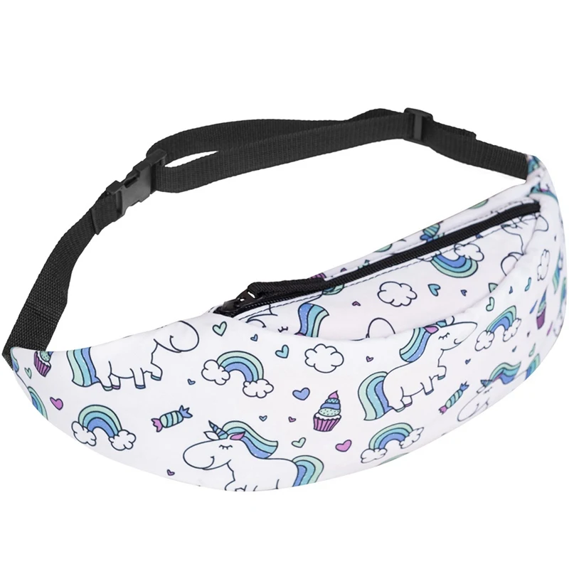 

1 PC 3D Digital Printed Waist Bag White Rainbow Unicorn Purse Waist Chest Bag Women Kid Girls Money Wallet Bag Running Belt Bag