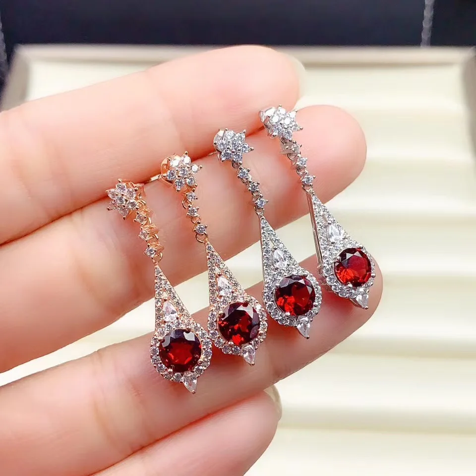 Natural Garnet Earrings S925 Sterling Silver White Gold &amp Rose Crimson Jewel Vintage Court Style Gift for Women | Украшения и