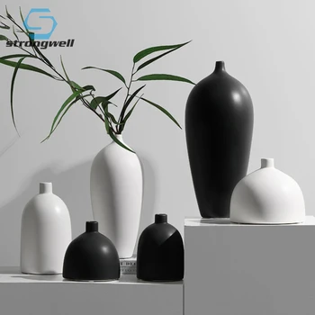 

Strongwel White & Black Porcelain Flower Vase Ornaments Home Decoration Accessories Dry Flower Arrangement Wedding Gift Vases