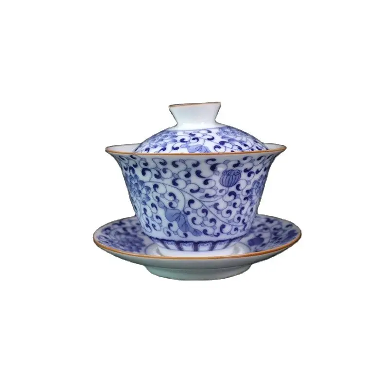 

Chinese Old Porcelain Blue And White Floral Pattern Cover Bowl Chinese Tea Bowl