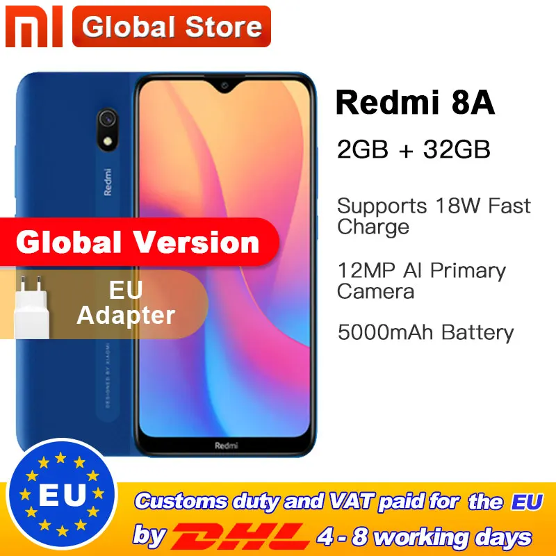 Глобальная версия смартфона Xiaomi Redmi 8A 32 Гб ПЗУ 2 ОЗУ 5000 мАч Восьмиядерный