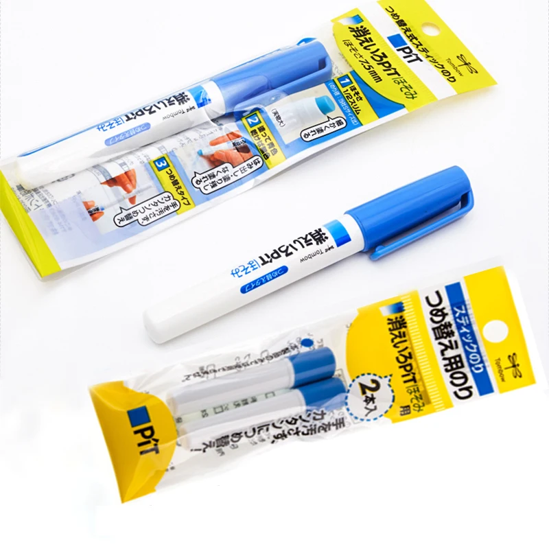 일본 톰보우 솔리드 글루 PT-PC 학생 펜 모양 솔리드 글루 스틱, 1 개 플러스 리필 3 개 문구, 사무실 솔리드 글루 변색