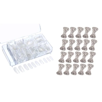 

500 Pcs Oval Fake Nail Tips Full Cover False Nails & 20 Pcs 3D Bow 3D Alloy Nail Tablets DIY Nail Ornaments
