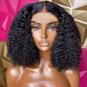 Sunper Queen-Peluca de cabello humano rizado para mujer, postizo de encaje transparente con densidad de 150%, corte Bob corto, predesplumada, 5x5x1