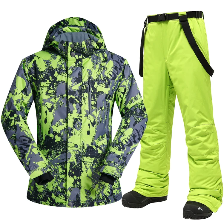 Лыжный костюм мужской ветрозащитный Водонепроницаемый теплая одежда для Для мужчин сноуборд куртки и брюки для девочек, Брендовое пальто и брюки, зимняя одежда - Цвет: E And Green