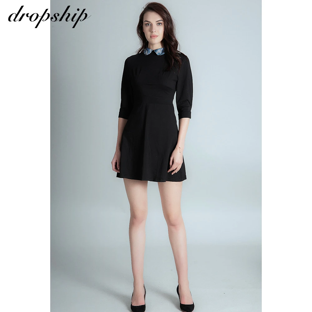 

Dropship 2020 Turn-down Office Dress Women Elegant Autumn Winter Dress Female Slim A-line Basic Dress Casual Half Sleeve