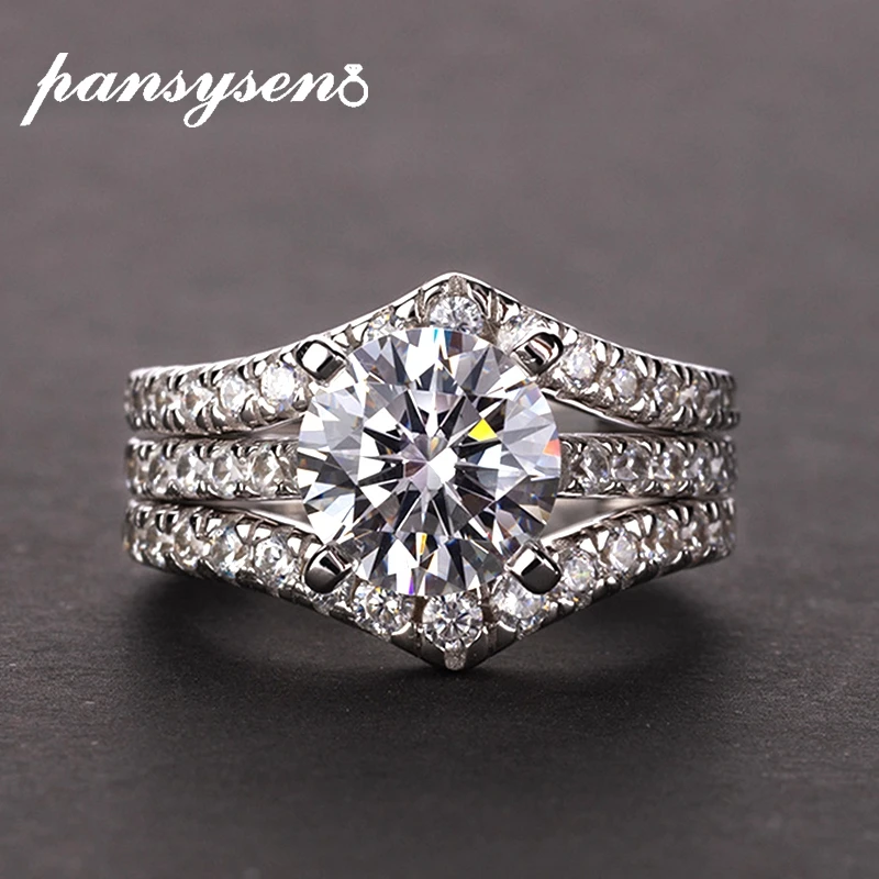 

PANSYSEN Classic 8MM Spinel Wedding Engagement Ring Solid 925 Sterling Silver Cocktail Rings for Women Fine Jewelry Bridal Sets