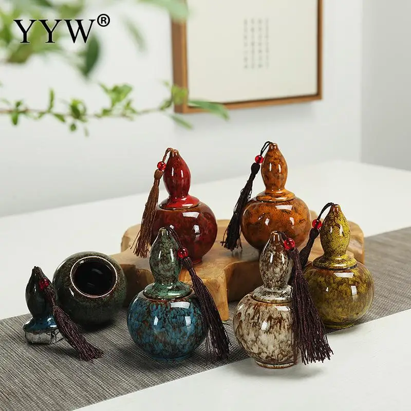 

Kitchen Tea Box Jar Storage Holder Sweetmeats Candies Cans Teaware Tea Caddies Tin Containers Storage Ceramic Box Gourd Shape