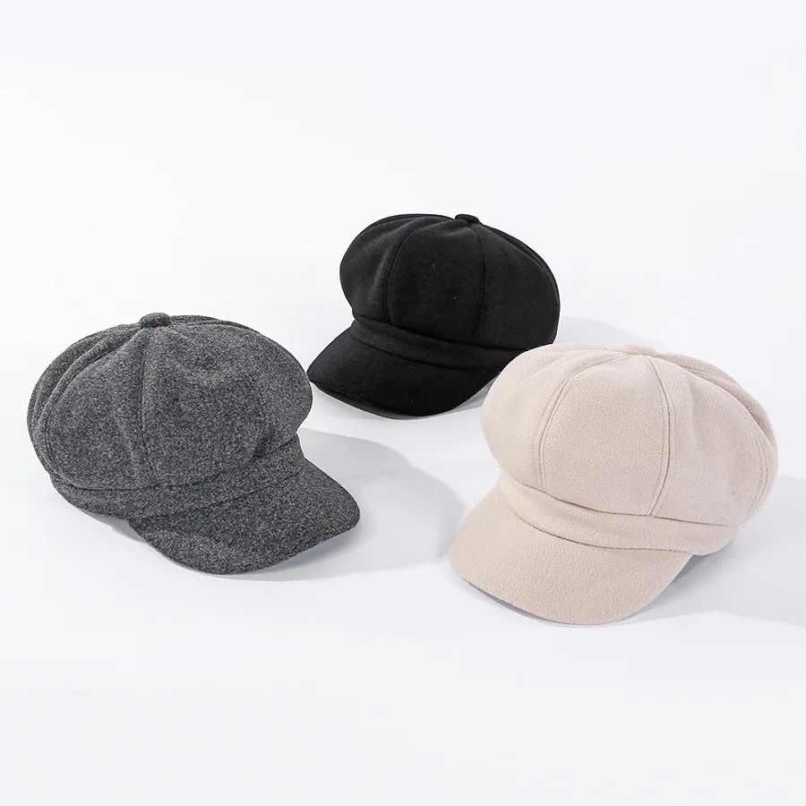 Шляпа утконоса в британском стиле, одноцветная шерстяная восьмиугольная шапка, Женская Осенняя зимняя новая стильная повседневная универсальная одноцветная шапка для молодых мужчин