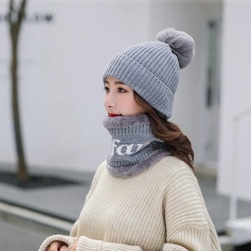 

Winter hat and Ring Scarf Set Two-Piece Women Thicken Winter Warm Set Female Hats Scarves Unisex Beanie hat bonnet