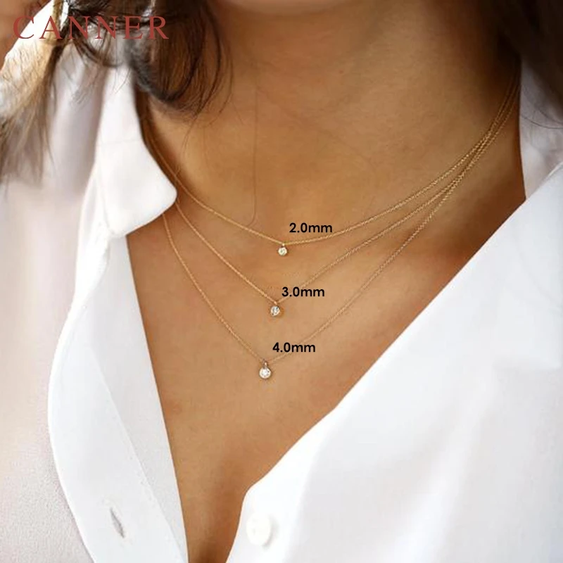 CANNER Simple Temperament 2/2.5/3/3.5/4mm Gold Necklace Zircon 925 Sterling Silver Choker for Women Wedding Jewelry | Украшения и