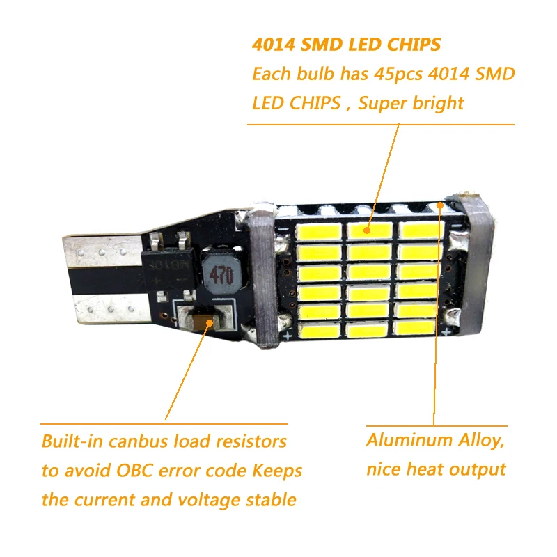 2x t15 w16w 921  Ʈ  Ŀ 45 smd 4014 led canbus   ڵ     극ũ  ũ ȭƮ