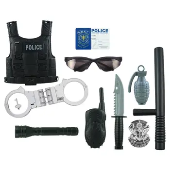 

New 13Pcs/set Children Simulation Policemen Pretend Role Play Kits Costume Cop Dress-up Clothes Playset for Boys Kids Play Set
