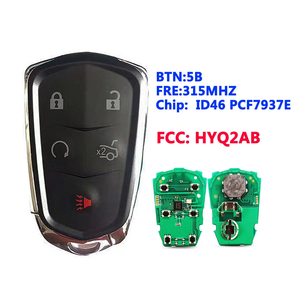 

XNRKEY FCC:HYQ2AB 5 Button Smart Remote Key Fob 315Mhz for Cadillac