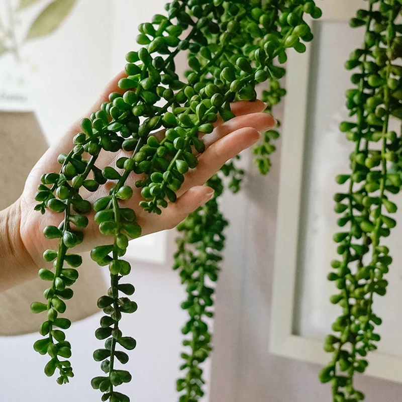 4Pcs Artificial Succulents Hanging Plants Fake String Of Pearls Plant Faux Succulents Unpotted Branch Lover'S Tears Plants