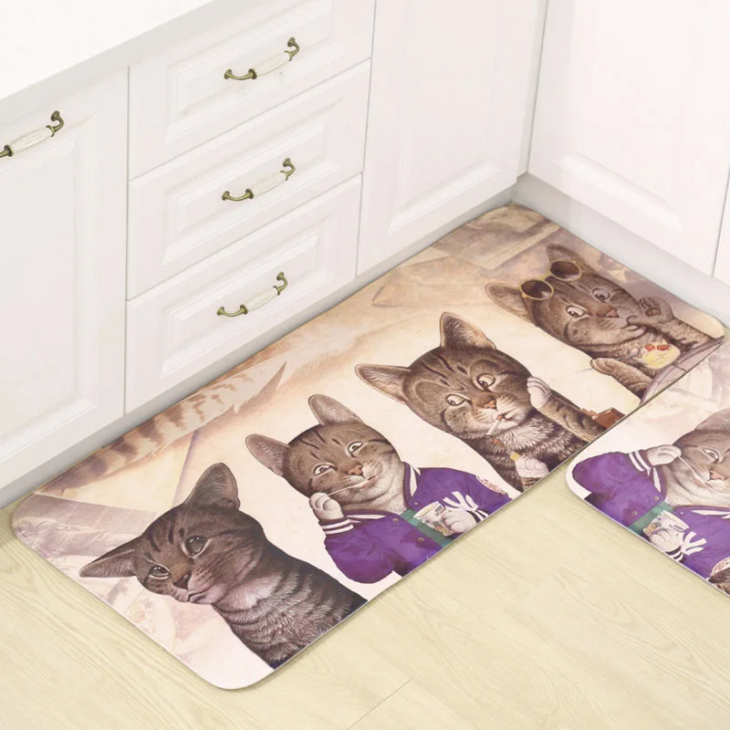 New Door Mats Bedroom Kitchen Door Mats Anti-Slip Bath Mats Cute Cat Rug Carpet 