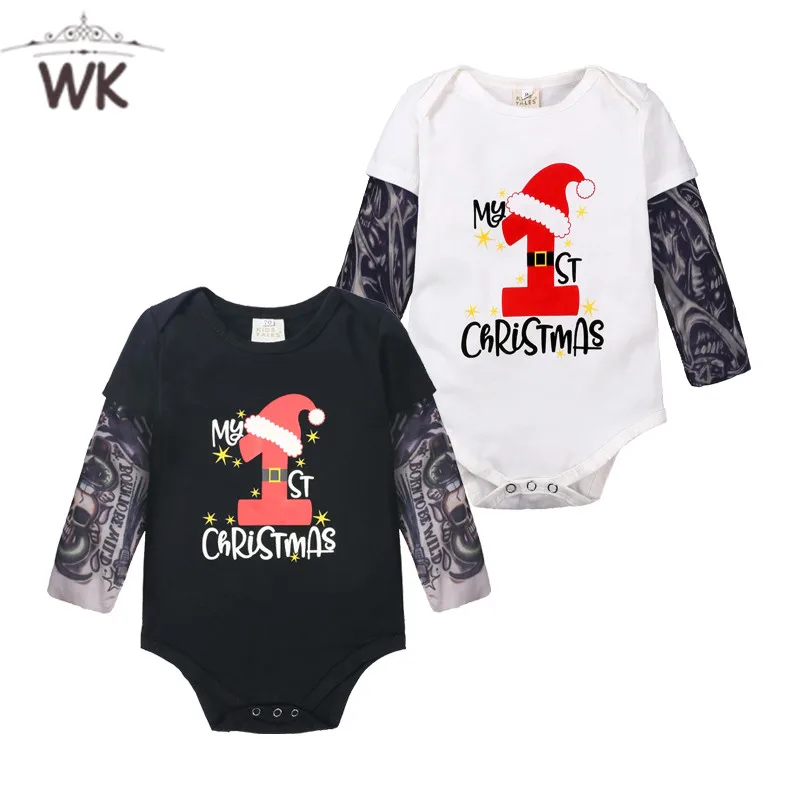 Jq-459 Infant Boy Tattoo Printed Patchwork sleeve Cotton Rock Romper Autumn Newborn Jumpsuit fashion Christmas Costume |