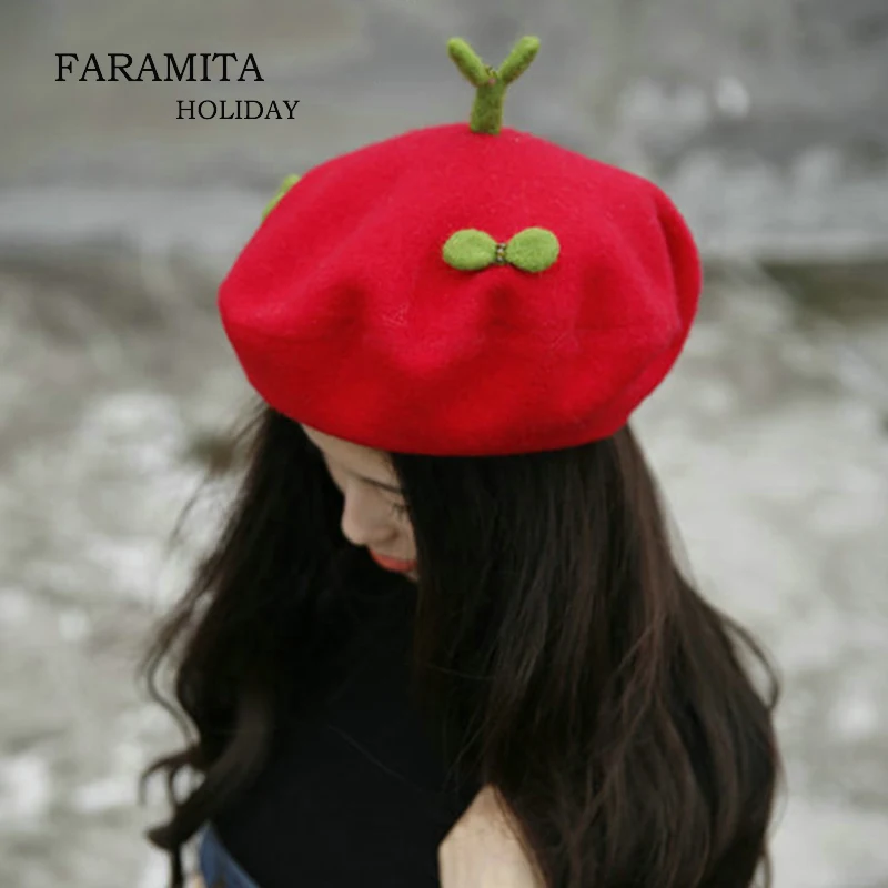Праздничные милые зеленые красные шерстяные шапки Faramita береты художника во