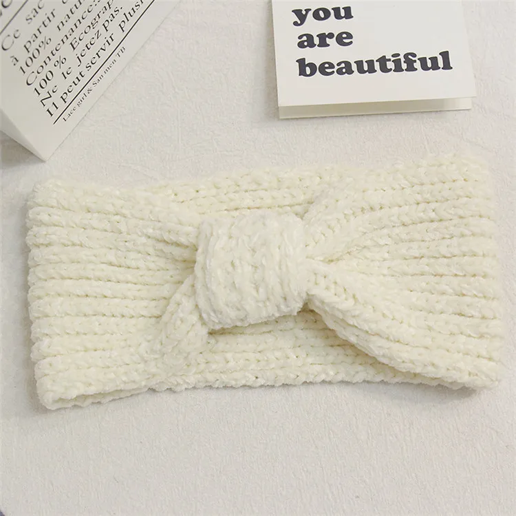 Solid tie White Модные твист зимние повязки на голову вязаные женские повязки на голову аксессуары для волос - Цвет: Solid tie White