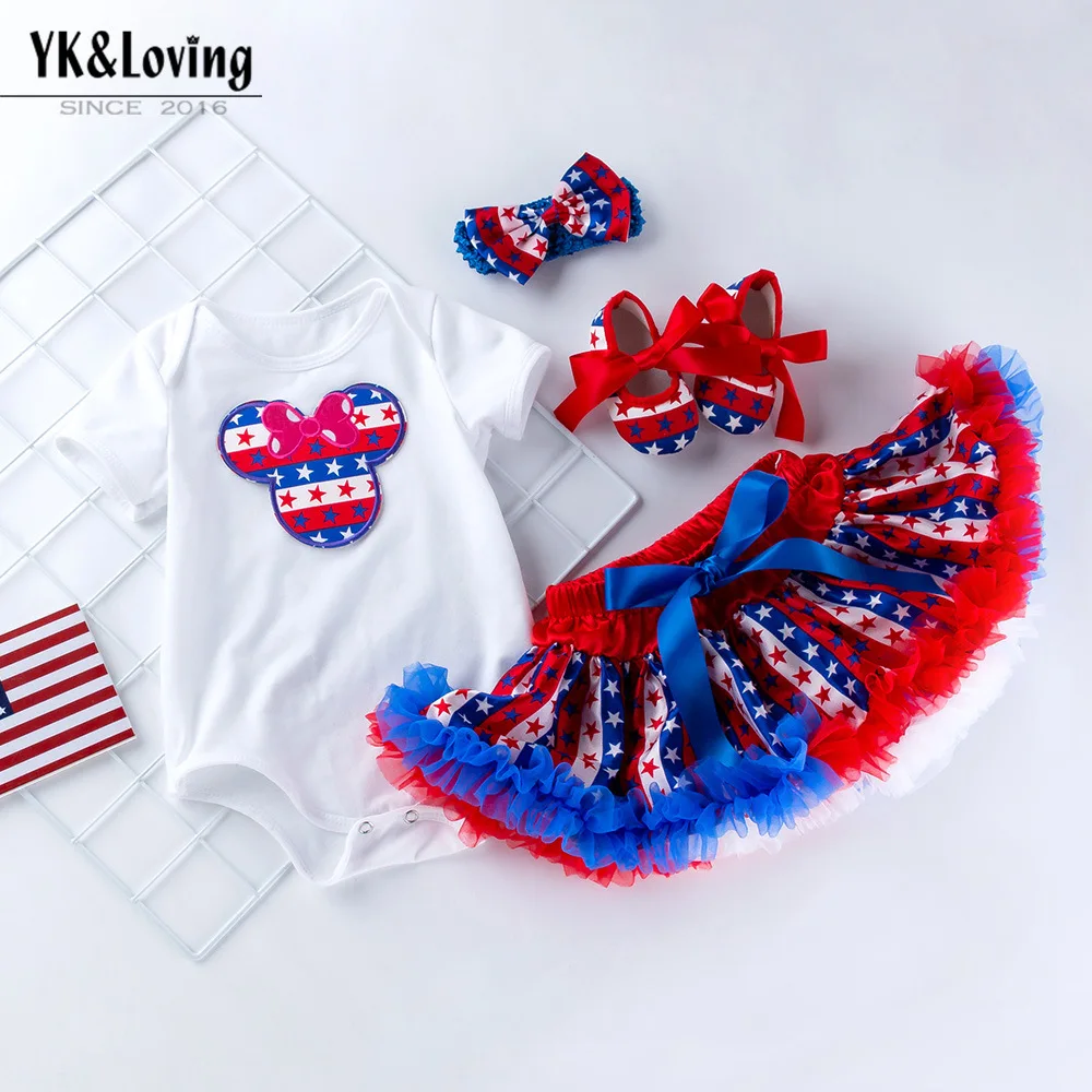 

2019 Independence Day New Style 0-2 Years Old Baby Short Sleeved Kazakhstan Crawling Clothes Star Printed Tutu Set