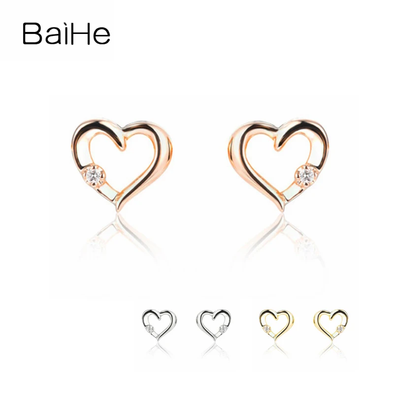 

BAIHE Solid 14K Rose Gold H/SI Natural Diamond Heart Stud Earrings Women Wedding Trendy Fine Jewelry pendientes mujer серьги