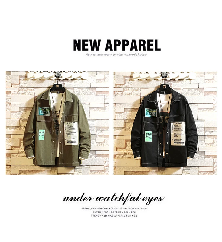 Patchwork Shirt Men Long Sleeves Autumn Winter Plus Work Casual Trend Handsome Plus Size Green Men's Autumn Coat Jacket AA50CS