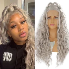 RONGDUOYI серый высокотемпературный волокнистый парик на шнурке, синтетические парики на кружеве для женщин, Длинные свободные волнистые термостойкие серые парики