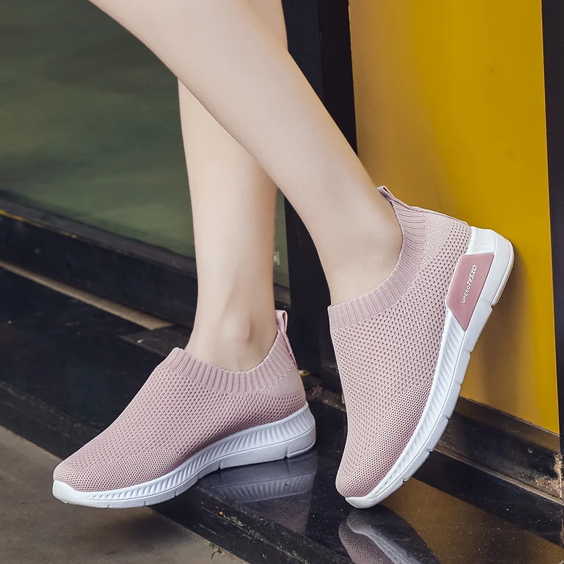

Socks Shoes Knitting Sock Sneakers Women Summer Slip On Flat Shoes Women Loafers Flats Walking krasovki Driving Shoes