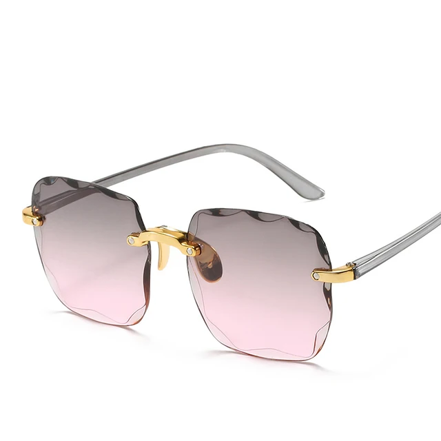 2021 Square Rimless Sunglasses Women Luxury Brand Designer Summer Red Glasses Fashion Sun glasses For Men UV400 Shades Oculos 4