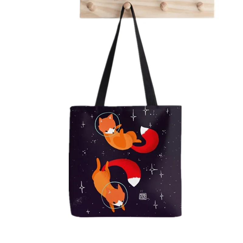 2021 Shopper Space Foxes Tote Bag Printed Tote Bag women Harajuku shopper handbag girl Shoulder shopping bag Lady Canvas Bag
