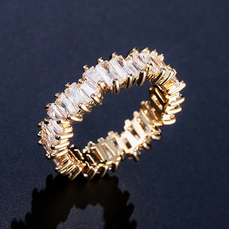 Тонкое багет Т-кольцо обручальное Ручной Работы Радуга трапециевидный камень кольца для женщин модные аксессуары для пальцев Anel обручальное кольцо