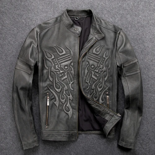 Vintage Gray Куртка из натуральной кожи, Мужская одежда,, осень, зима, настоящая, подходит для телячьей кожи, куртки размера плюс, 4XL, пальто, Jaqueta De Couro 1601 - Цвет: Vintage Gray
