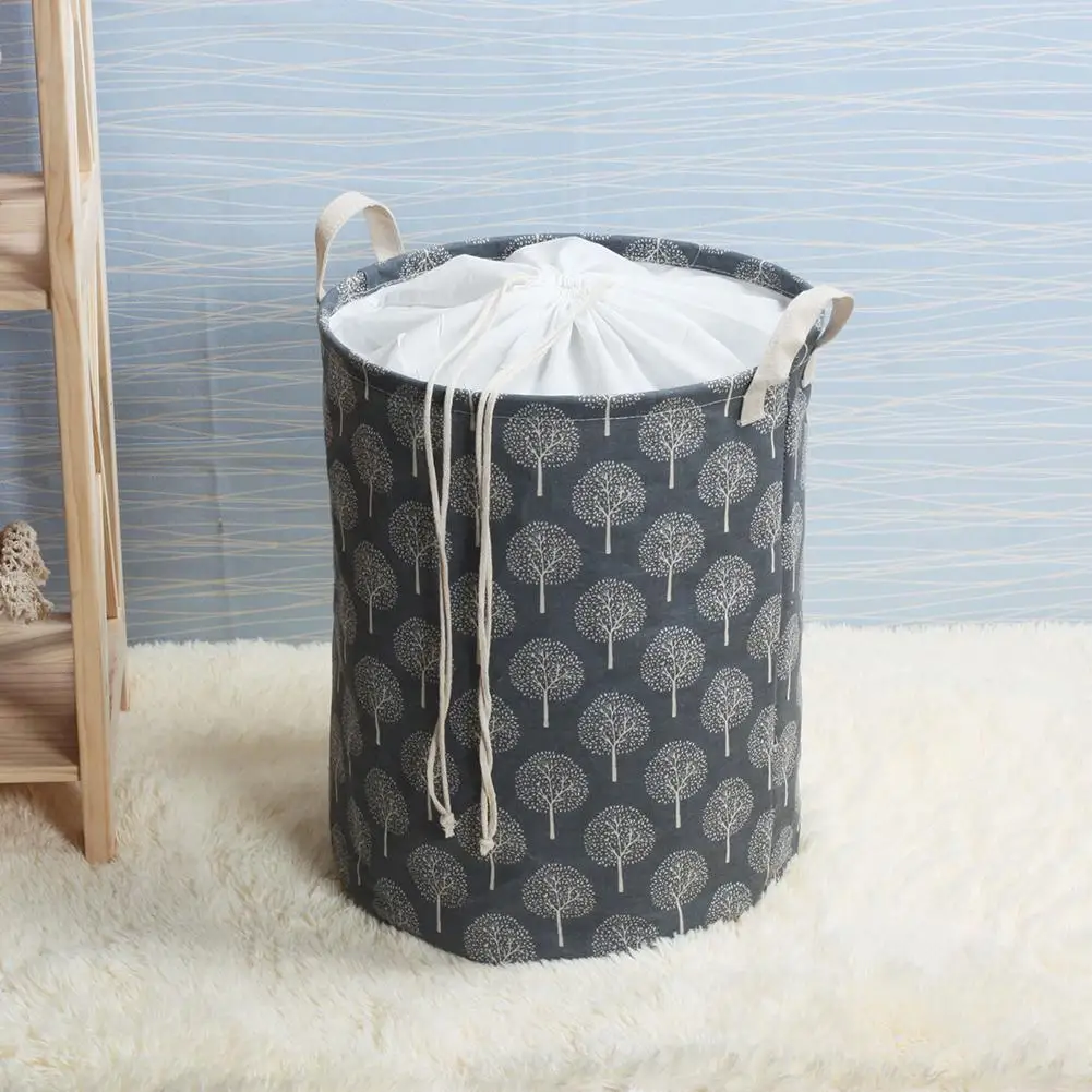 

GloryStar Large Foldable Drawstring Linen Cotton Storage Baskets Bucket Dustproof Storage Barrel Toy and Dirty Clothes Baskets