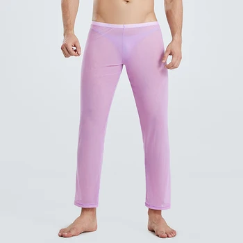 

Men Underwear Pants Solid Sexy Fashion See Through Low Waist Mesh Pajama